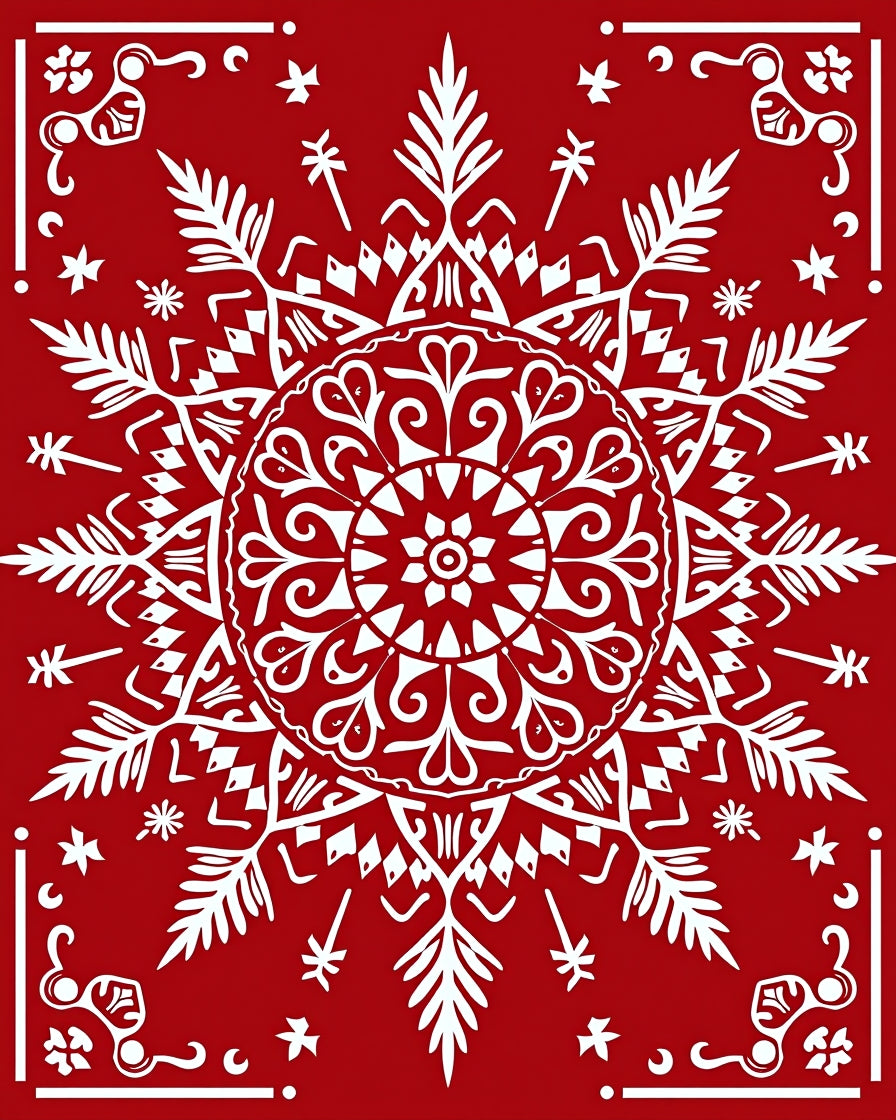 Crimson White Starburst Mandala Rug