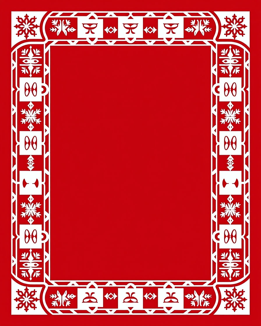 Red White Geometric Festive Snowflake Border Rug