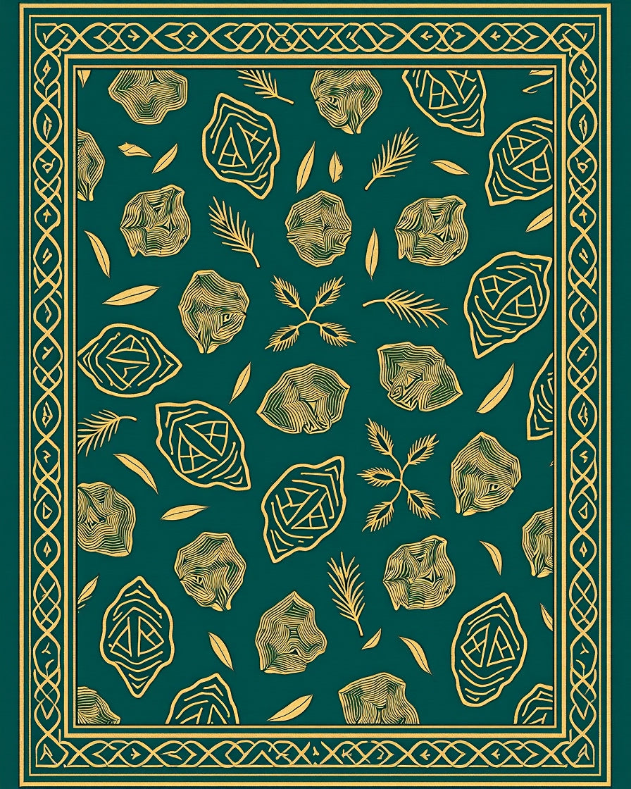 Emerald Green Abstract Leaf Border Rug