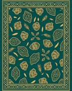Emerald Green Abstract Leaf Border Rug