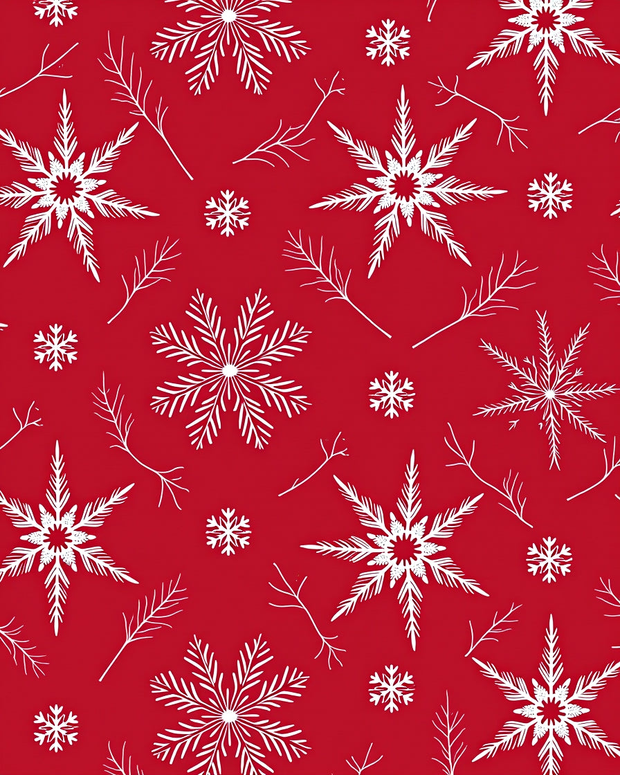 Crimson White Snowflake Winter Branch Rug