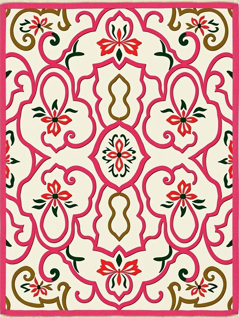 Vibrant Pink Floral Arch Trellis Rug