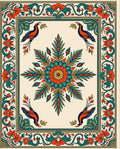 Vibrant Orange Teal Bird Medallion Rug