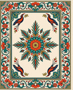 Vibrant Orange Teal Bird Medallion Rug