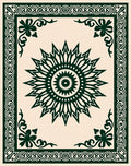 Dark Green Sunburst Floral Frame Rug