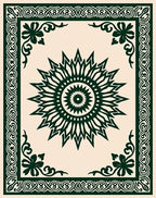 Dark Green Sunburst Floral Frame Rug