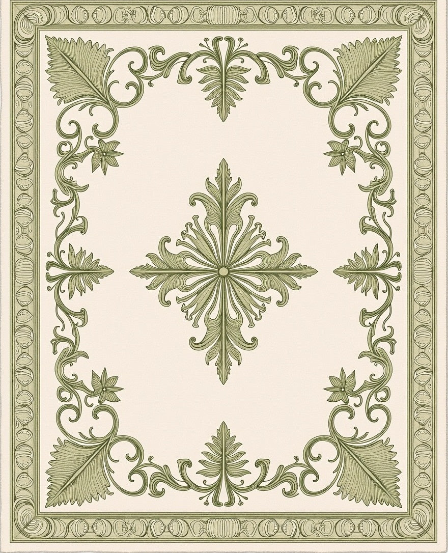 Light Green Floral Medallion Border Rug
