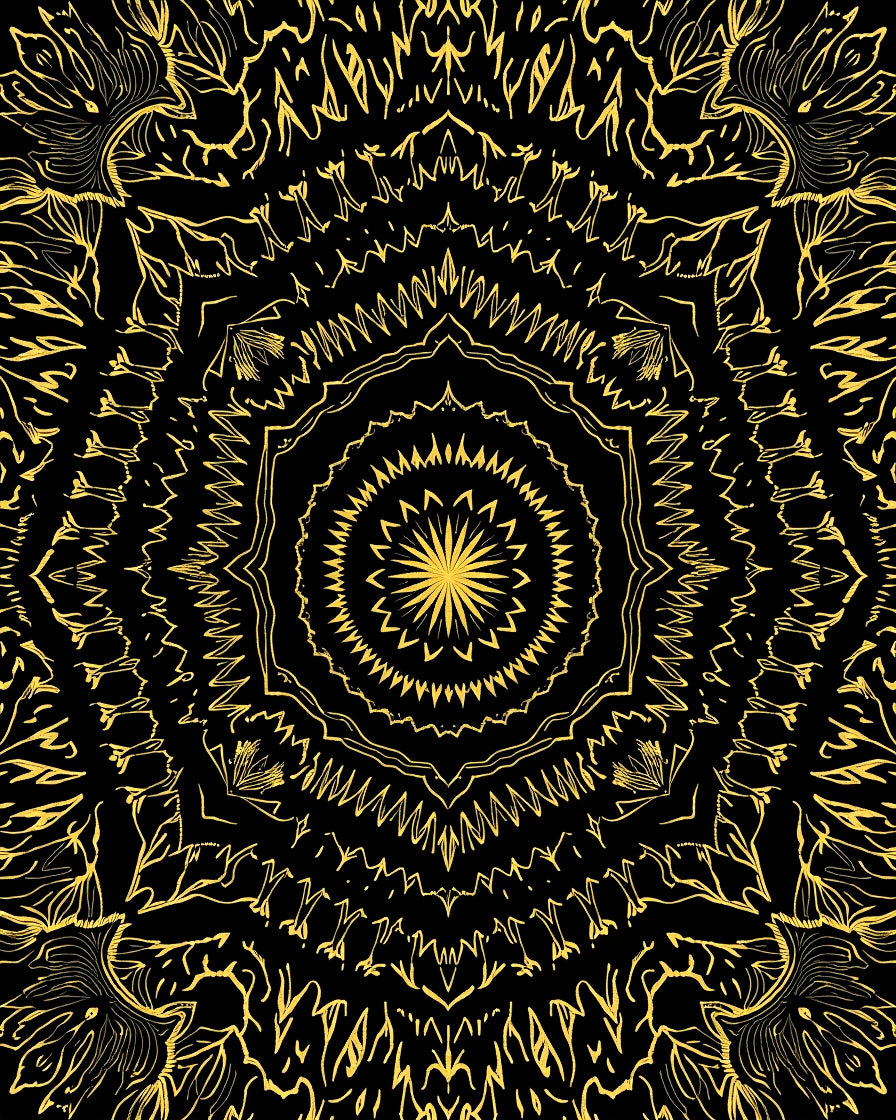 Golden Black Mandala Floral Harmony Rug
