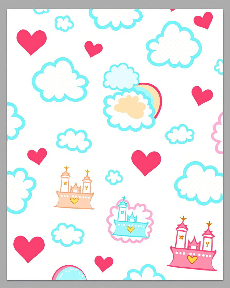 Whimsical Pink Castle Cloud Heart Rug