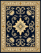 Classic Navy Floral Medallion Border Rug