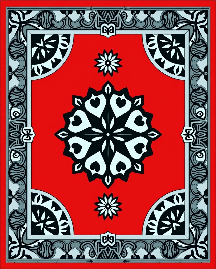 Scarlet Heart Bloom Border Art Rug