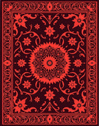 Rich Crimson Bloom Border Artwork Rug