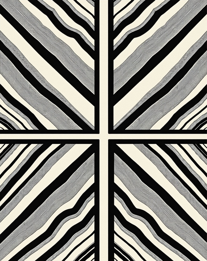 Abstract Black White Wavy Stripes Rug
