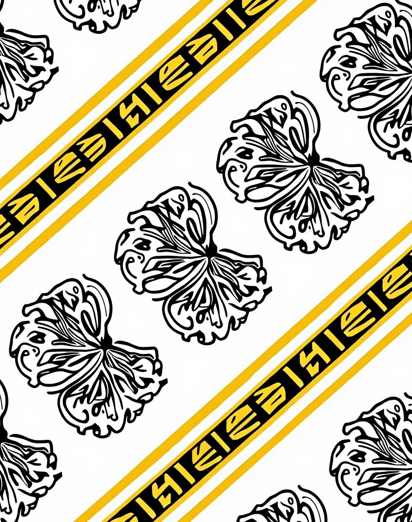 Abstract Black Butterfly Yellow Stripes Rug