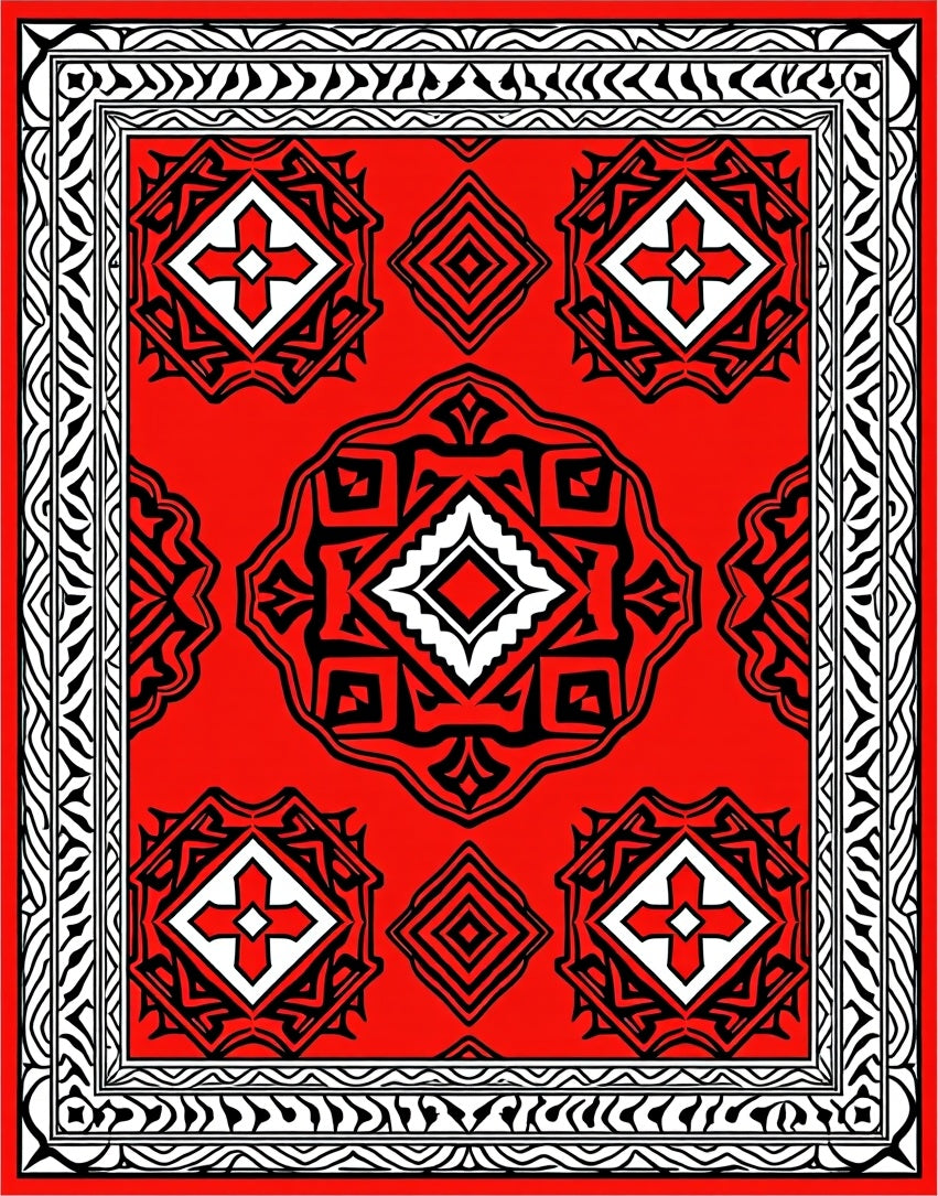 Bold Red Geometric Star Medallion Rug