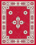 Crimson White Floral Geometric Border Rug