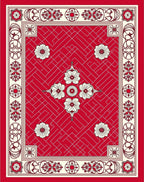 Crimson White Floral Geometric Border Rug