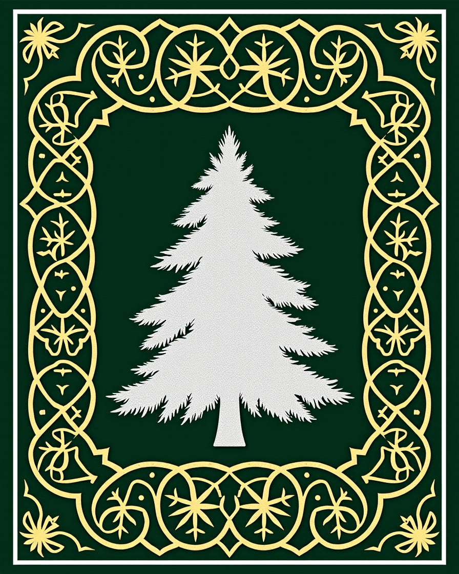 Evergreen Tree Gold Border Rug