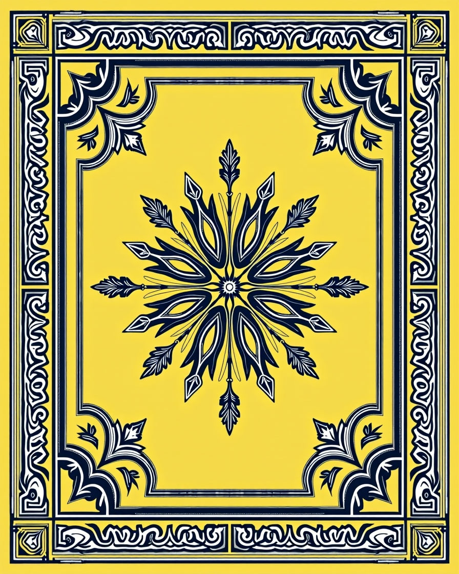 Bold Yellow Floral Star Medallion Rug