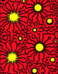 Bright Red Yellow Floral Burst Rug