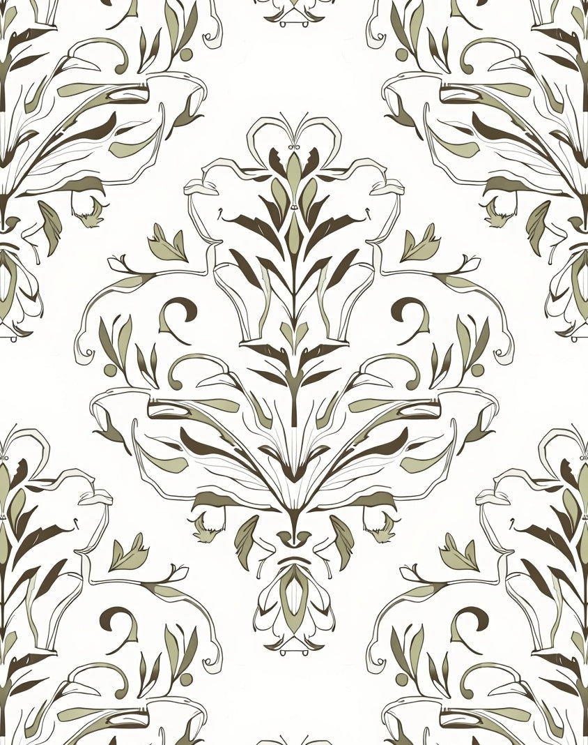 Earthy Tone Scrolling Floral Damask Rug