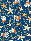 Deep Blue Coastal Starfish and Shells Rug