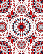 Red Blue White Floral Mandala Arrangement Rug