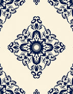 Navy Floral Diamond Tile Rug