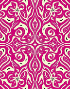 Vibrant Fuchsia Cream Floral Swirl Rug