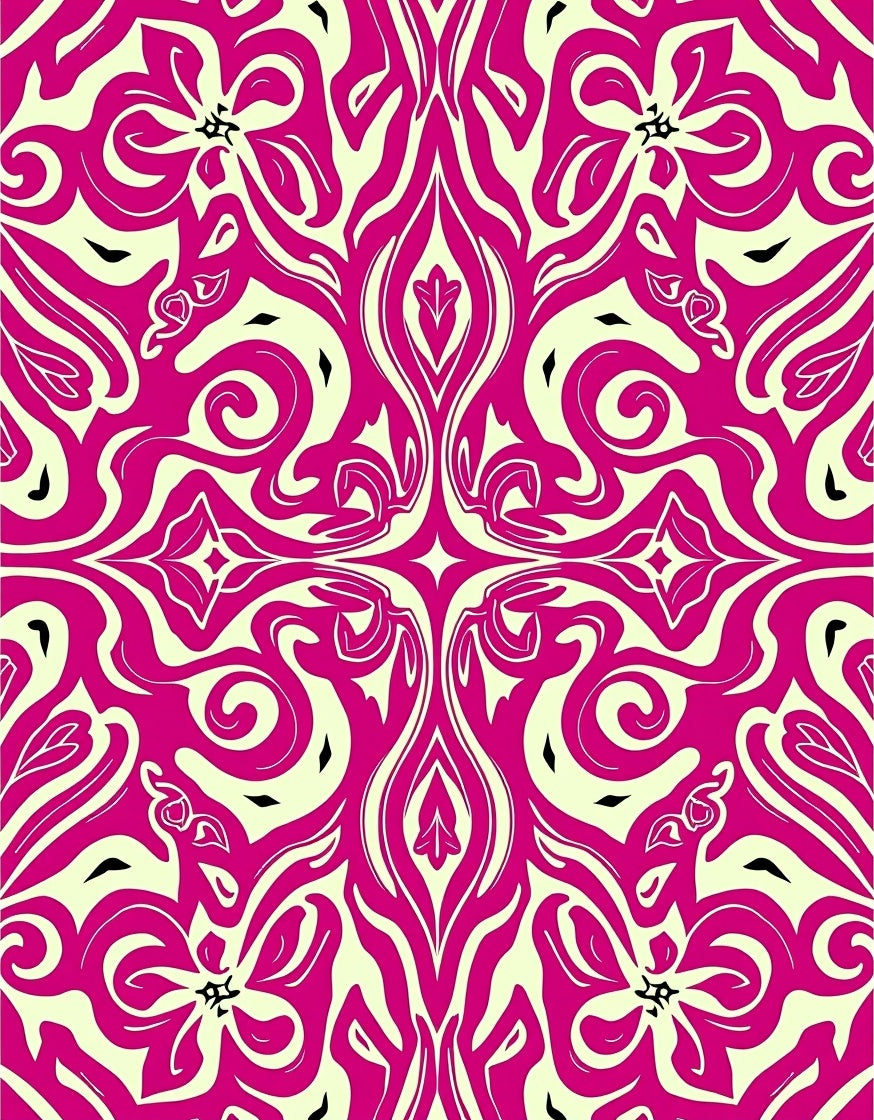 Vibrant Fuchsia Cream Floral Swirl Rug
