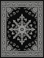 Black Silver Ornate Medallion Flourish Rug