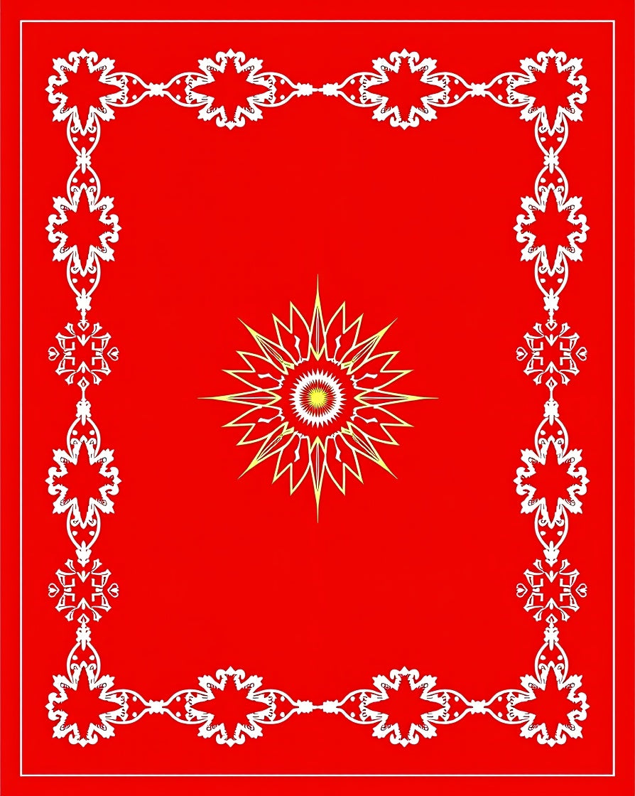 Red White Symmetrical Floral Star Rug