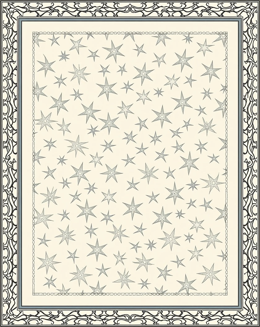 Pale Cream Starburst Field Border Rug