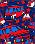 Red Blue Automotive Stars Collage Rug