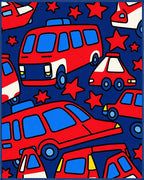 Red Blue Automotive Stars Collage Rug
