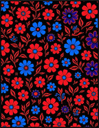 Retro Red Blue Floral Field Rug