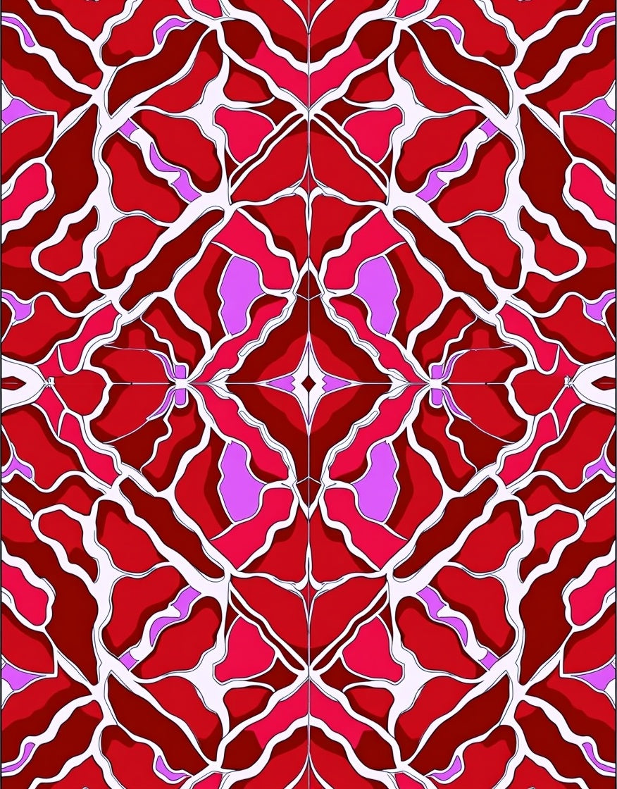 Crimson Pink White Organic Symmetry Rug