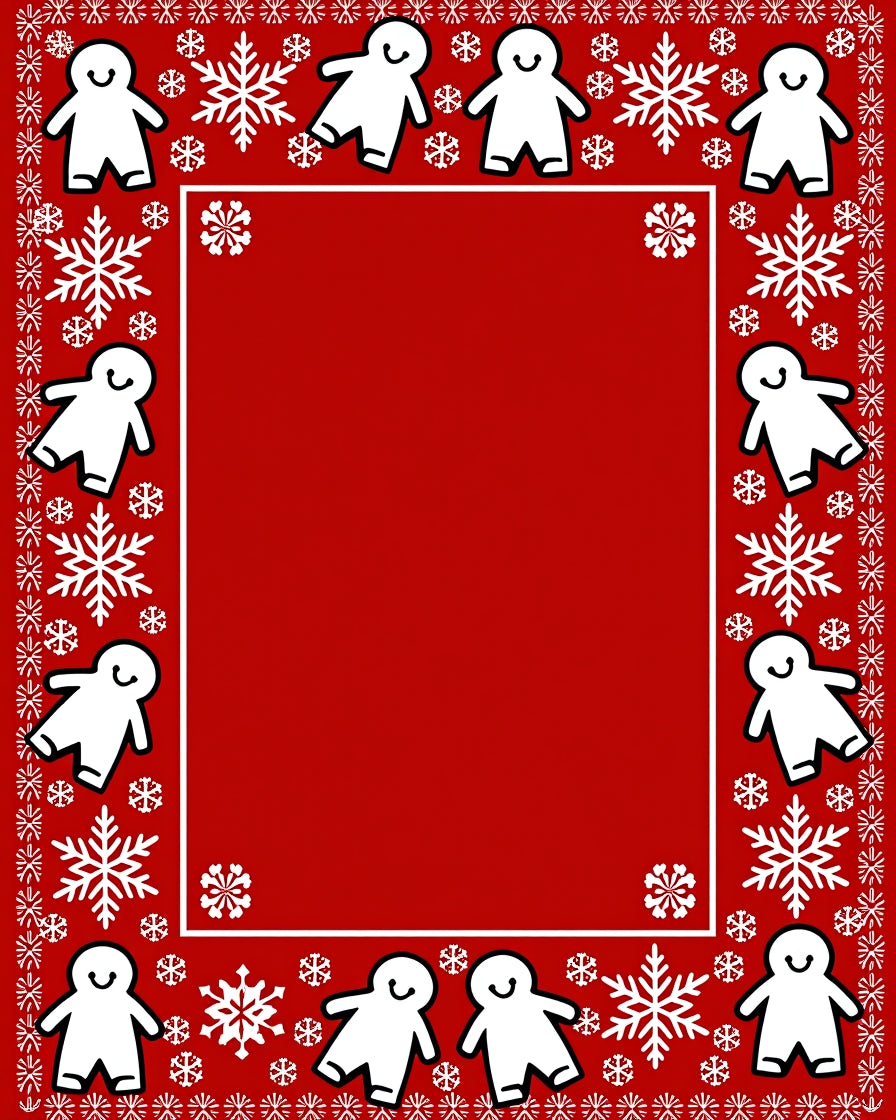 Red White Gingerbread Snowflakes Border Rug