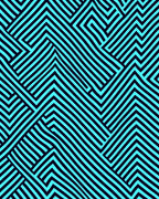 Cyan Blue Black Geometric Maze Rug