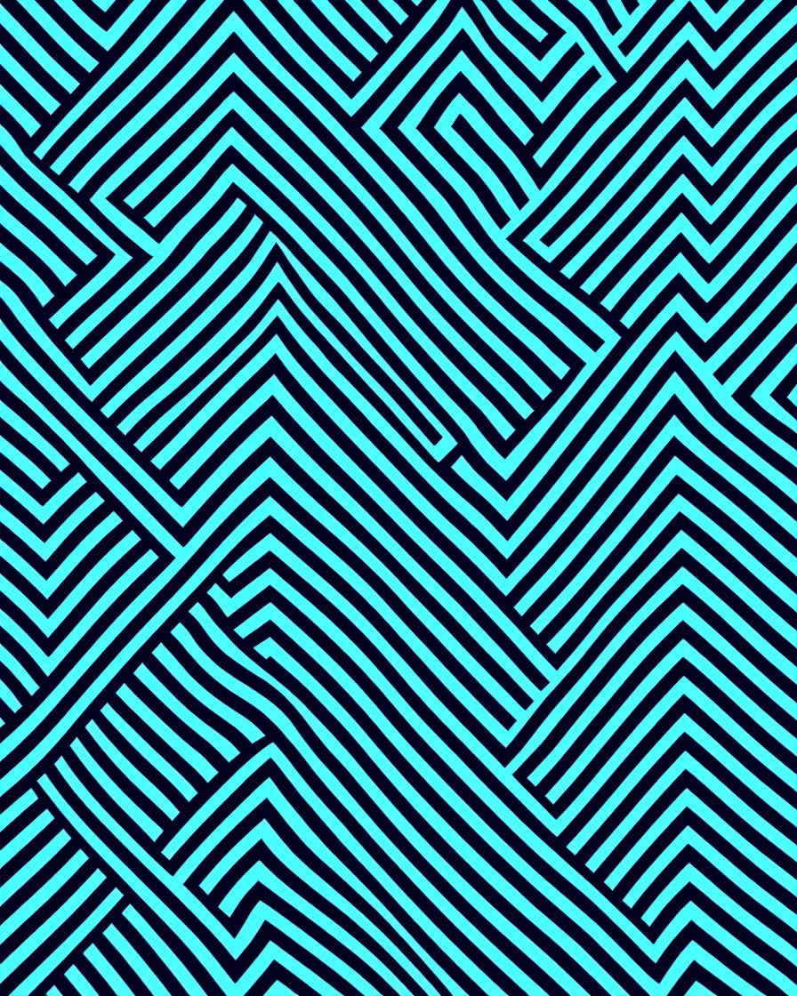 Cyan Blue Black Geometric Maze Rug