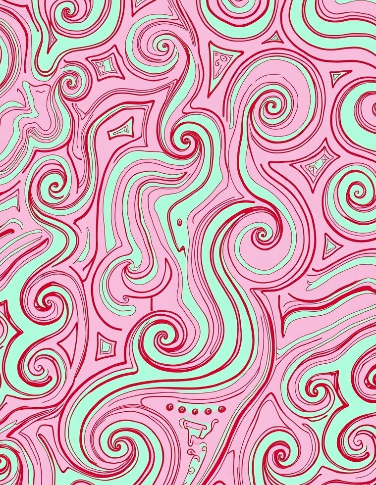 Pink Swirls with Red Lines Abstract Rug