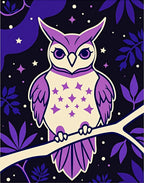 Purple Starry Night Owl On Branch Rug