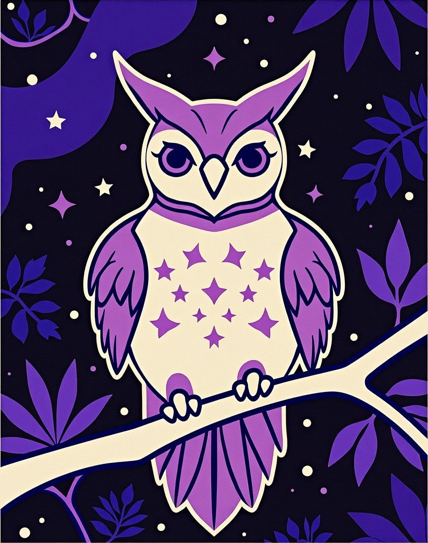 Purple Starry Night Owl On Branch Rug