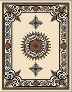 Rich Brown Ornate Medallion Frame Rug