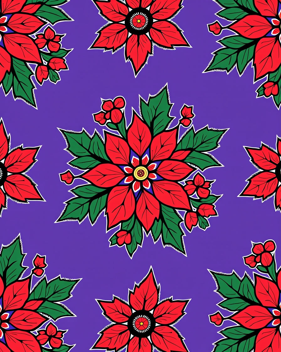 Vibrant Red Poinsettia Floral Background Rug