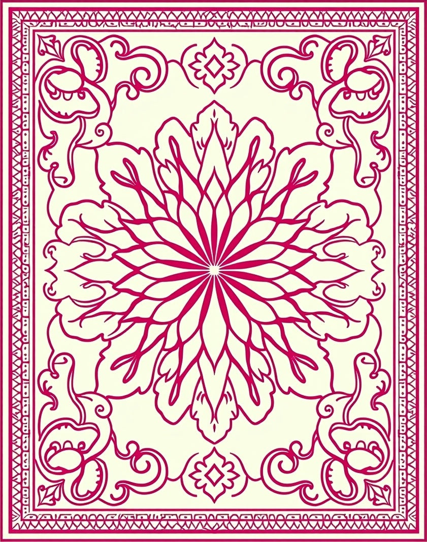 Crimson Medallion Garden Border Rug