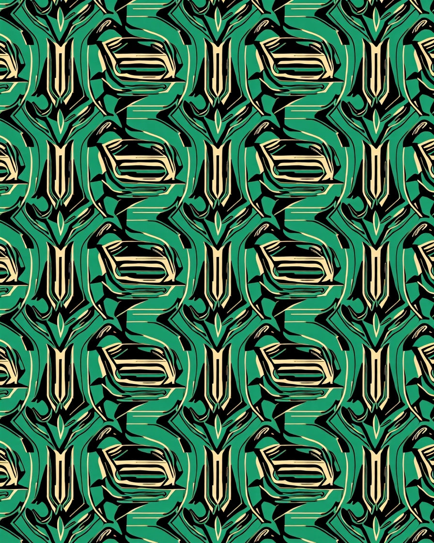 Emerald Black Cream Abstract Symmetry Rug