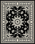 Black Cream Sunburst Floral Medallion Rug
