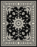 Black Cream Sunburst Floral Medallion Rug