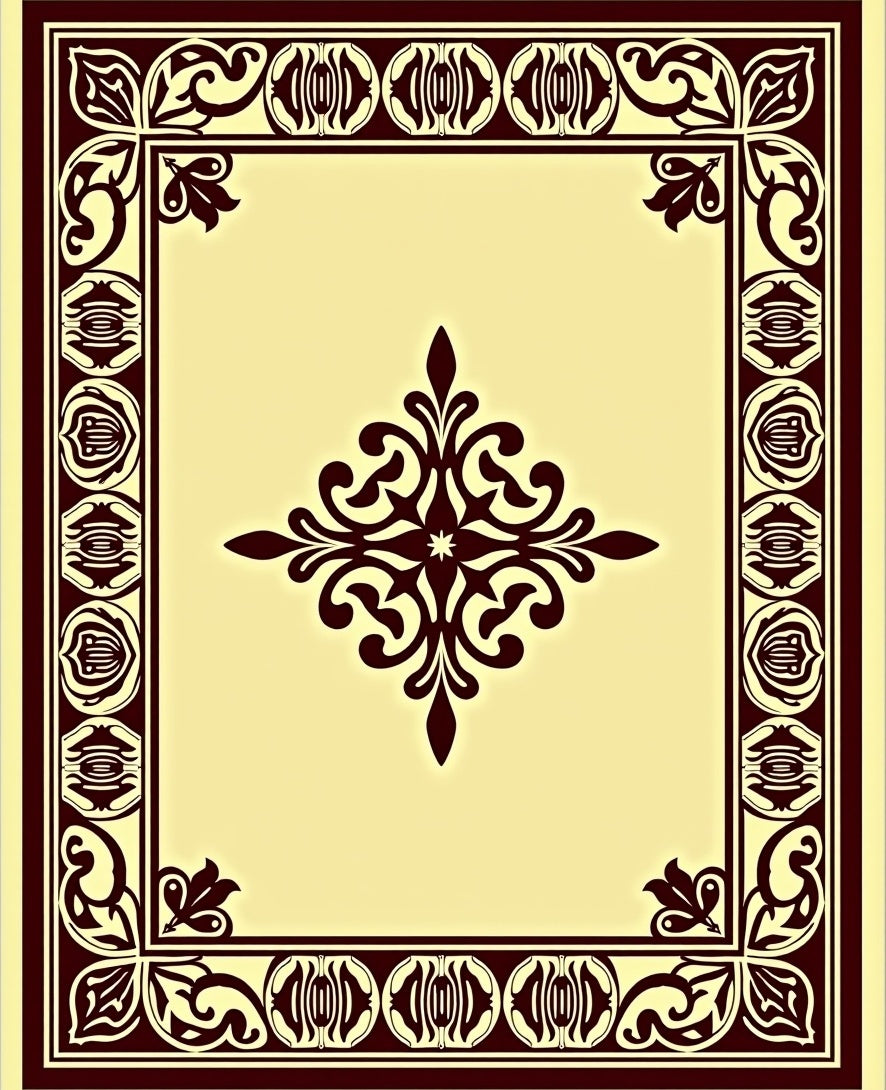 Deep Burgundy Floral Centerpiece Border Rug